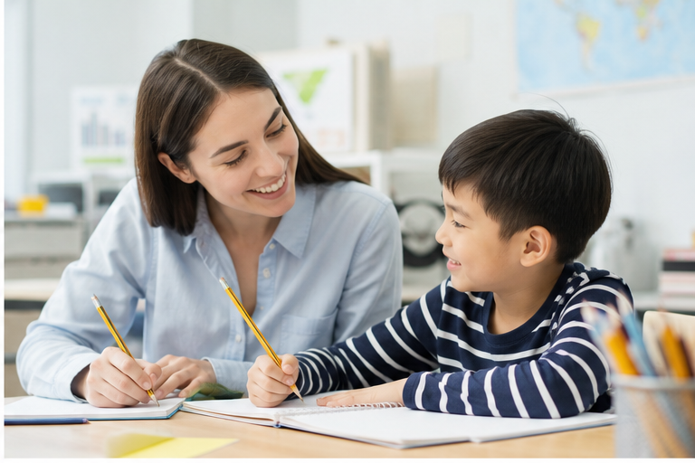 Teacher supporting students